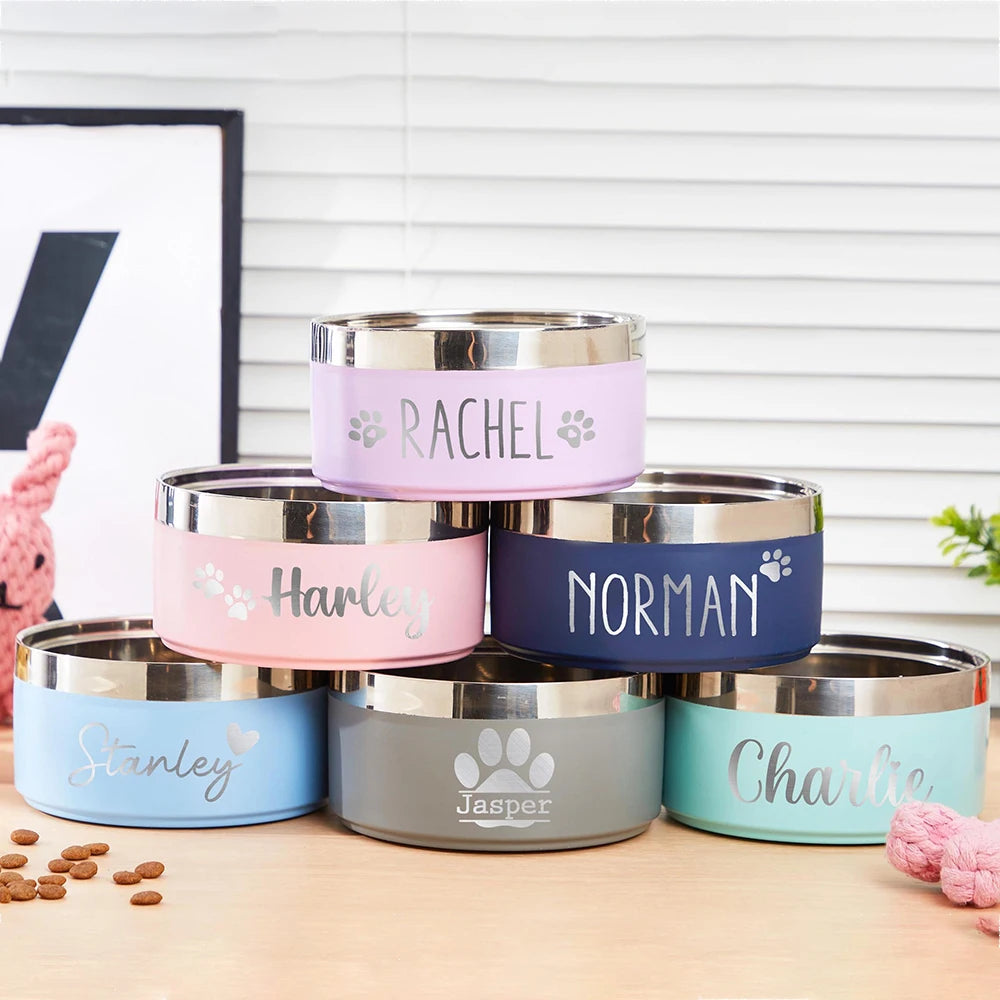 Customized stainless steel bowl for dogs and cats, with a double suction system for feeding pets, large capacity for food and water