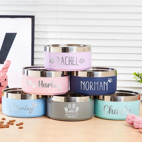 Customized stainless steel bowl for dogs and cats, with a double suction system for feeding pets, large capacity for food and water