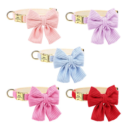 Personalized Collar With Large Bow, Pet Identification Tag, Free Engraving