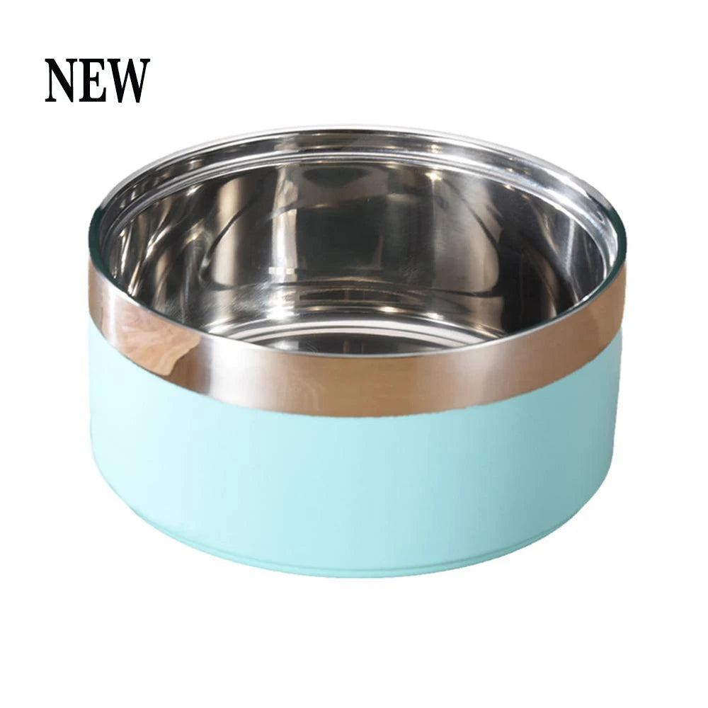 Customized stainless steel bowl for dogs and cats, with a double suction system for feeding pets, large capacity for food and water