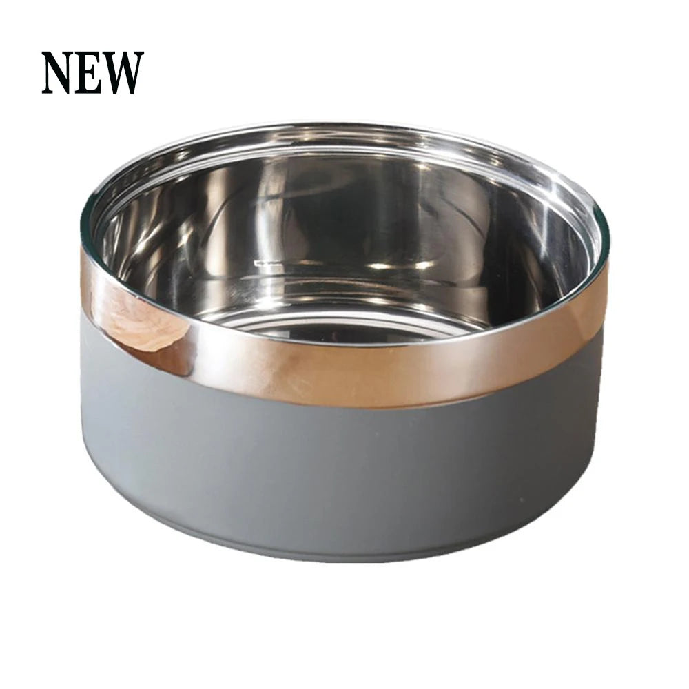 Customized stainless steel bowl for dogs and cats, with a double suction system for feeding pets, large capacity for food and water