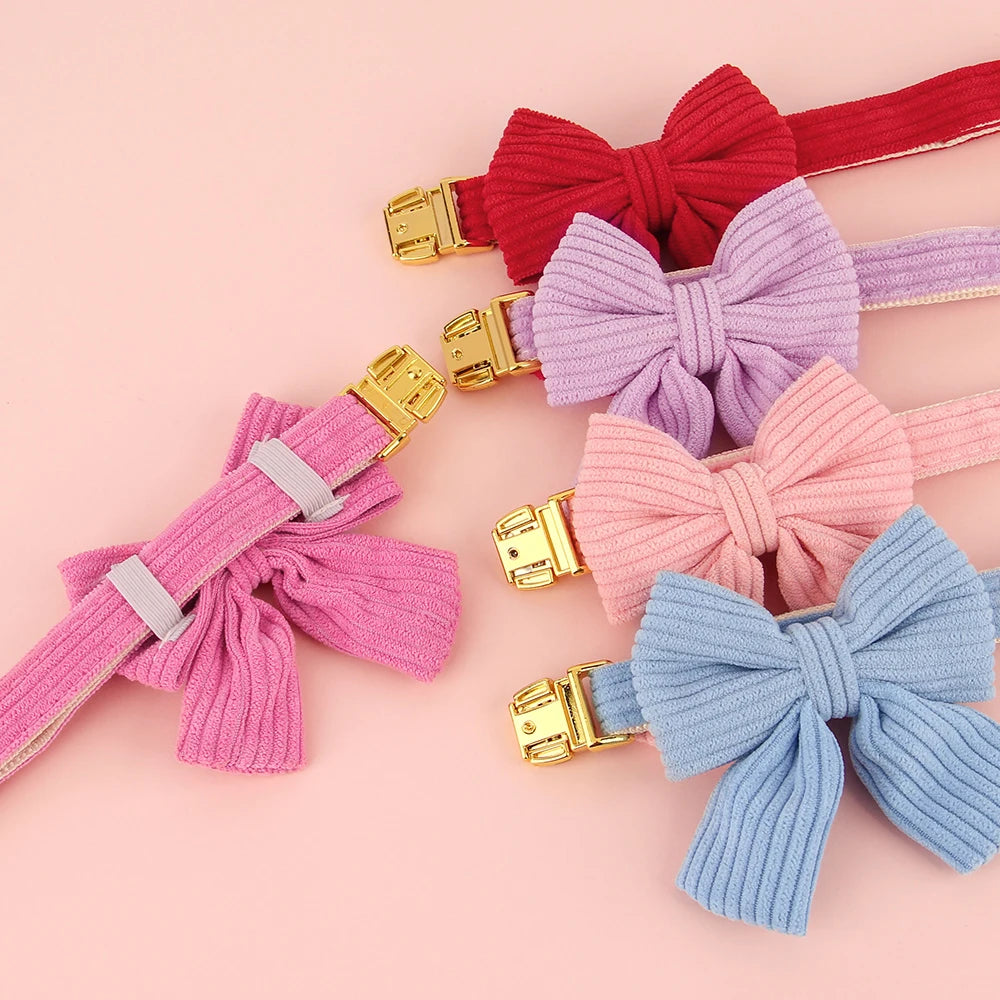 Personalized Collar With Large Bow, Pet Identification Tag, Free Engraving