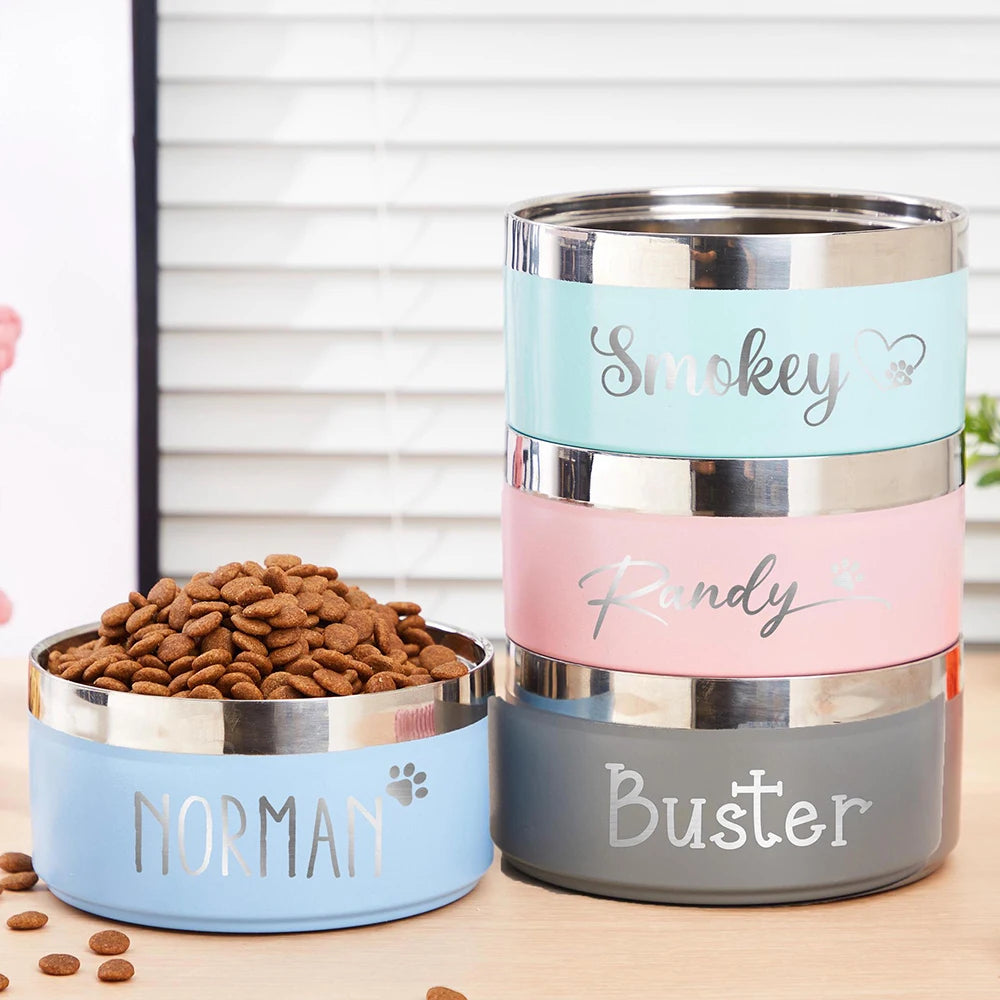 Customized stainless steel bowl for dogs and cats, with a double suction system for feeding pets, large capacity for food and water