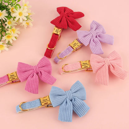 Personalized Collar With Large Bow, Pet Identification Tag, Free Engraving