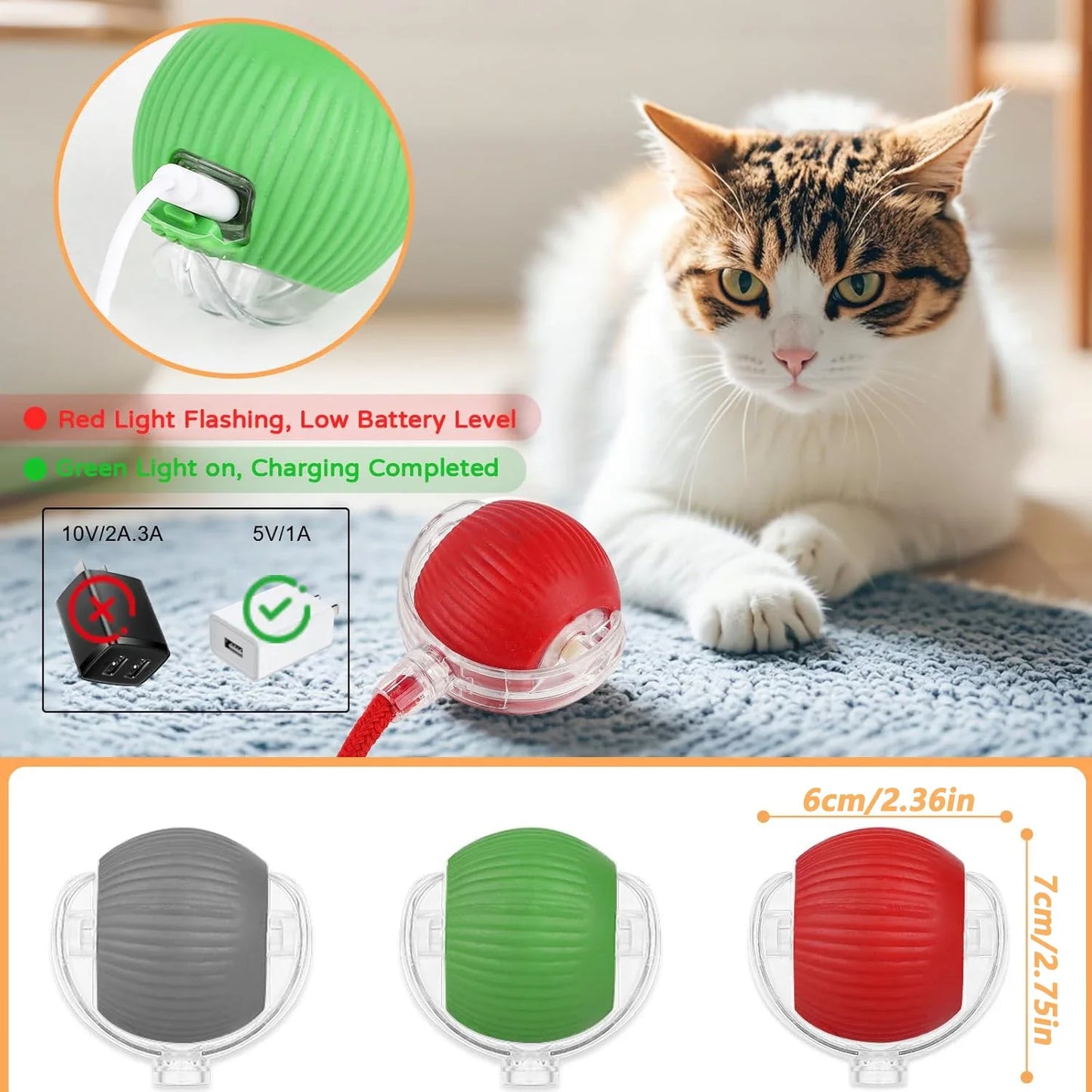 Interactive Pet Ball for Cats, Automatic Smart Spinning Ball